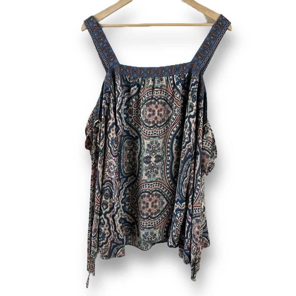 BCBG MaxAzria Size L Off Shoulder Statement Sleeve Paisley Blouse Medallion Boho